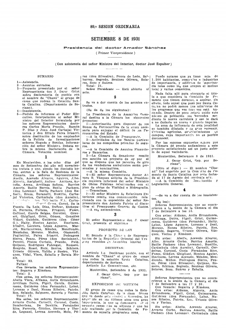 DIARIO DE SESIONES DE LA CAMARA DE REPRESENTANTES del 08/09/1931
